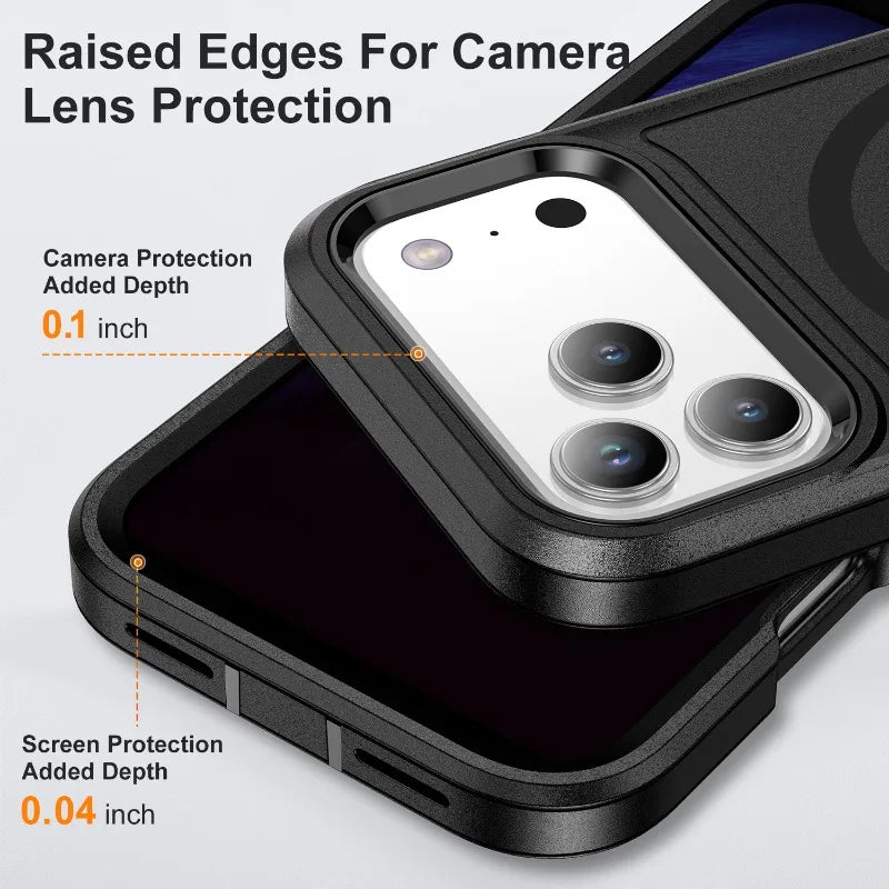 3IN1 Military Grade Heavy Duty Armor Case For IPhone 17 Air 16 15 14 Plus Pro Max Magnetic Charge TPU+PC Anti-fall Protect Cover