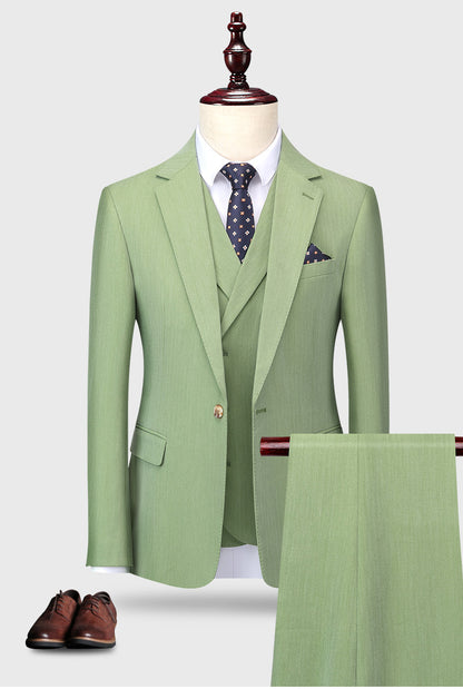 ( Jacket + Vest + Pants ) S-5XL Luxurious Men's Green Business Suit 3Pcs Prom Banquet Party Groom Wedding Dress Solid Color Suit