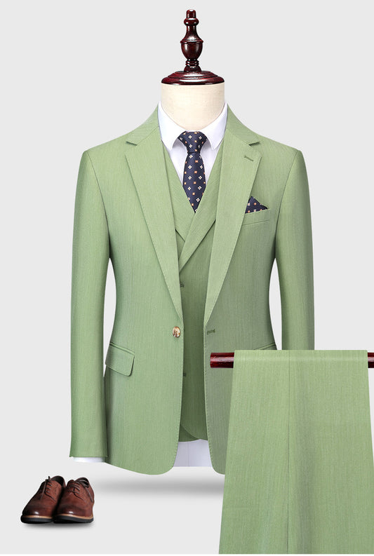 ( Jacket + Vest + Pants ) S-5XL Luxurious Men's Green Business Suit 3Pcs Prom Banquet Party Groom Wedding Dress Solid Color Suit