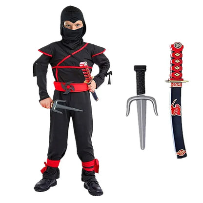 3-12Y Boys Japanese Anime Samurai Ninja Cosplay Costume Kids Holiday Theme Party Mask Onesie for Dress Up and Role Playing