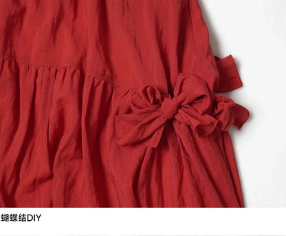 Red Japanese Half length Skirt imakokoni Spring/Summer Original Artistic Elastic Waist Bow Mid length Skirt for Women 265485