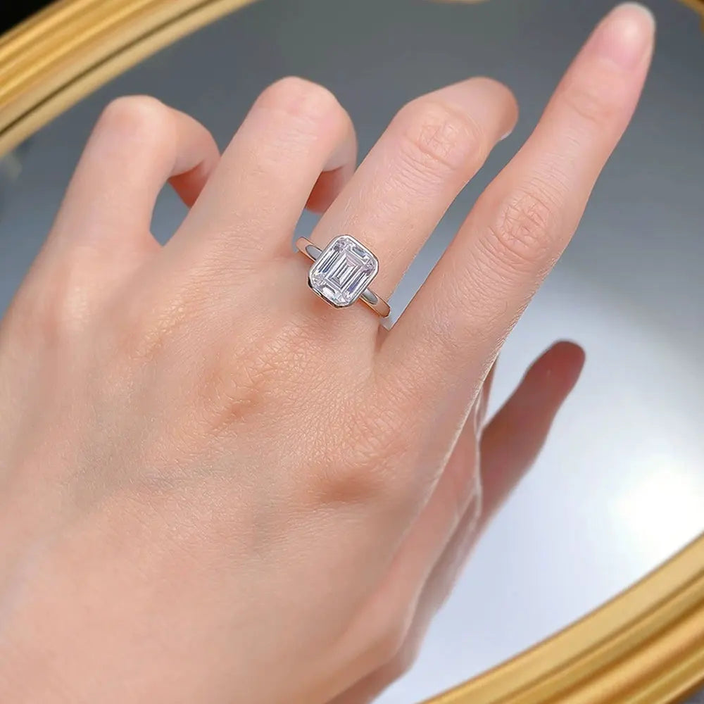 GRA Certified 2CT Emerald Moissanite Rings for Women 18k White Gold Jewelry Sterling Silver s925 Wedding Diamond Ring