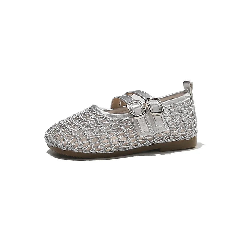 Girls Mesh Sandals Soild Color Versatile Kids Flat Shoes Double Hook&loop 2026 Summer New Children Princess Shoes Korean Style