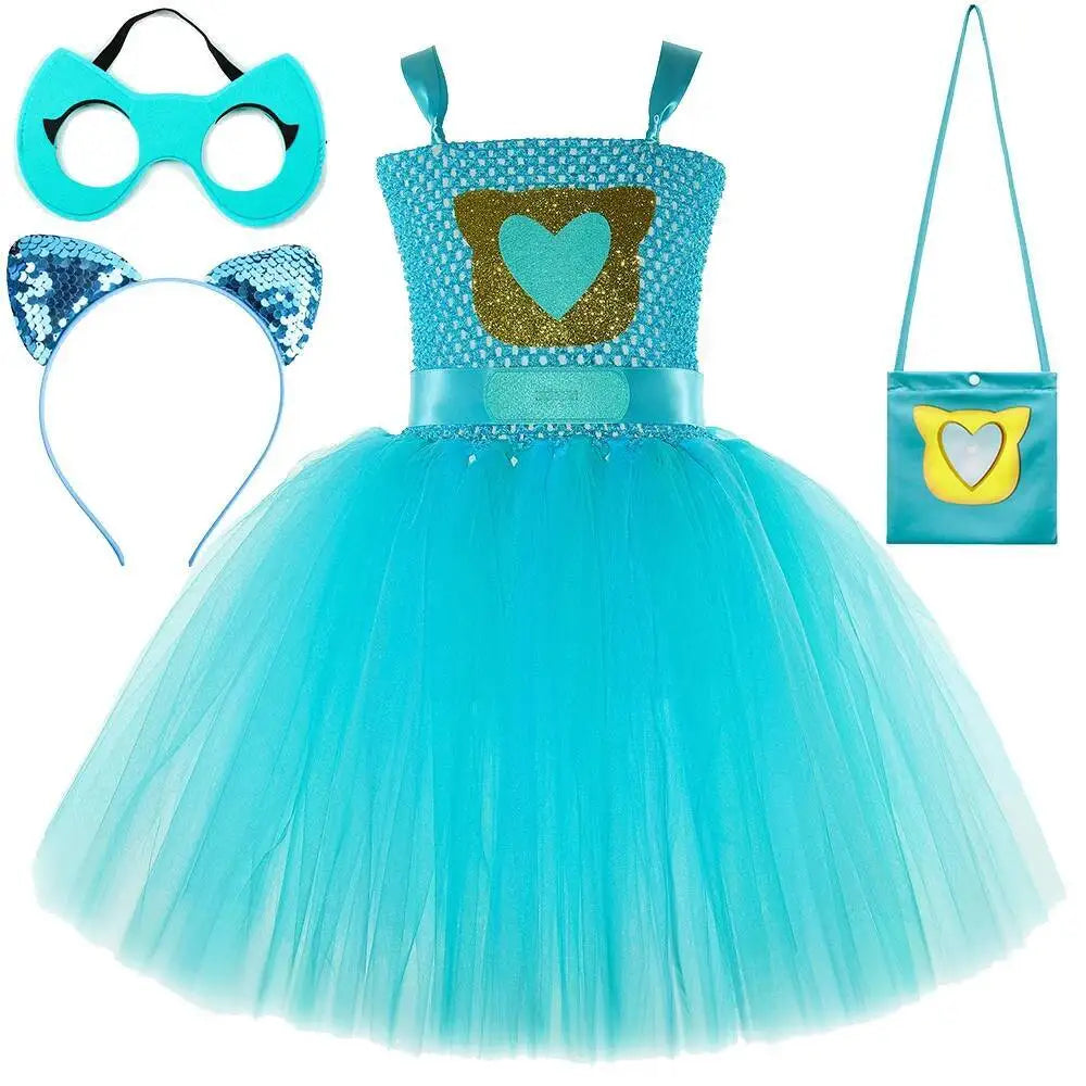 Super Kitty Costumes for Girls Super Cat Tutu Dress for Kids Christmas Halloween Outfits Children Animal Clothes with Eyes Patch