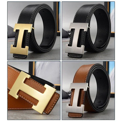 2026 New Casual Men's Belt High Quality Designer Genuine Second Cow Leather Belts Strap Male Metal Smooth Buckle Fashion