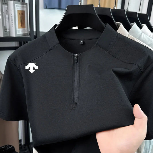 original spring men's Short sleeves polo shirt stand collar minimalist exercise t-shirt fashion leisure Mesh breathable men wear