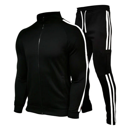 Spring and Autumn Men's Cardigan Striped Stand up Collar Sports Set Outdoor Jogging Cycling Mountaineering Two Piece Set