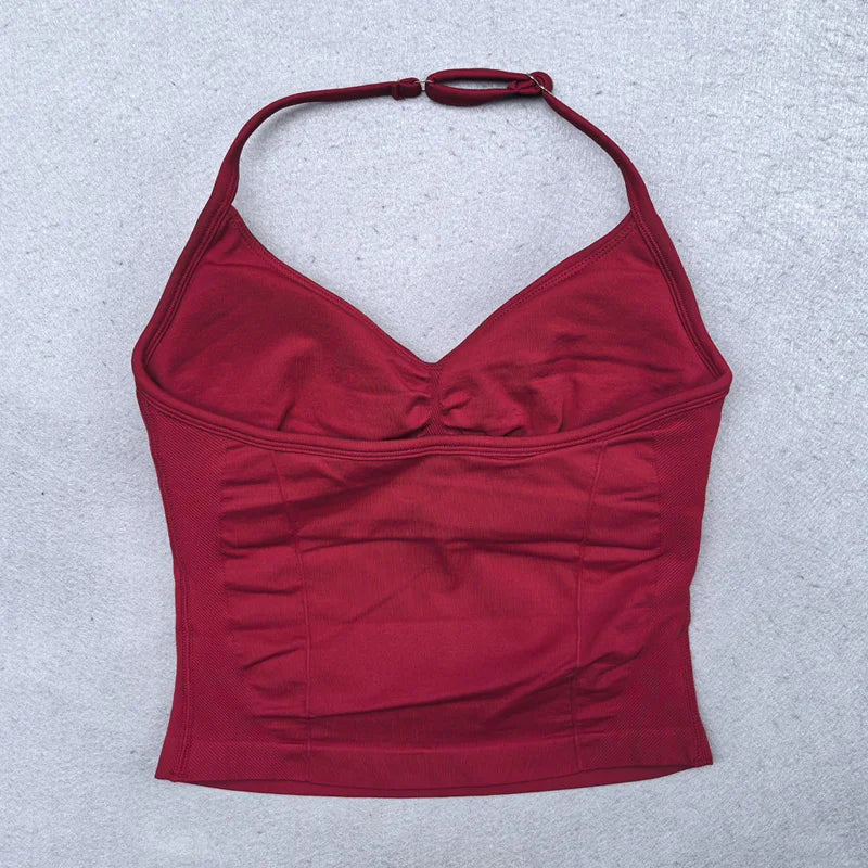 Seamless Yoga Set Women 2Pcs Padded Halter Tank Top Scrunch Butt Lifting Gym Leggings Set Woman Sportswear Workout Clothes