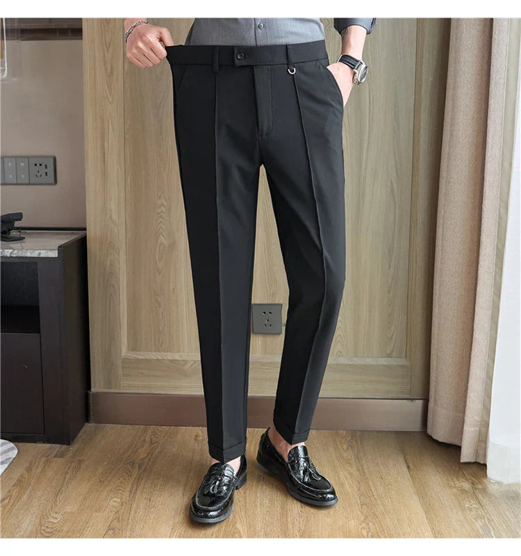 Men's business casual trousers, daily formal work pants, 2024 new high quality, plain color versatile ankle-length trousers.