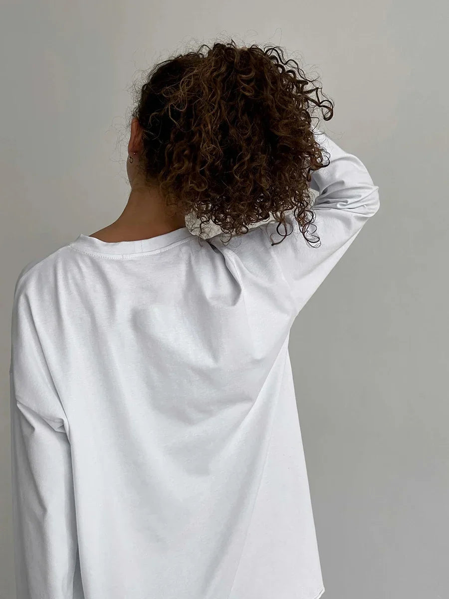 Women Summer 100% Cotton T-shirt Bottoming Spring Basic Fashionable Solid Lady Long Sleeve Loose Tops Shirts