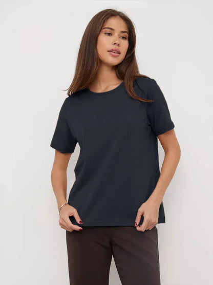 Summer 100% Cotton Women's T-shirt Bottoming Basic Fashionable Lady Short Sleeve Loose Tops Shirts Solid 230g/㎡ Tops