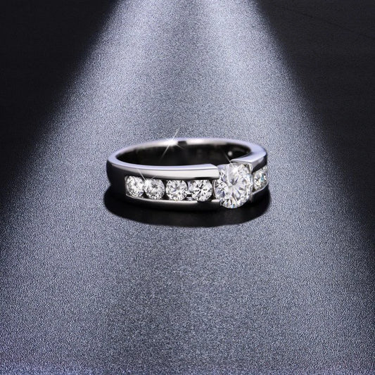 Full Moissanite Wedding Ring for Men 925 Sterling Silver with Gold Plated Eternity Band Man's Lab Diamond Party Rings