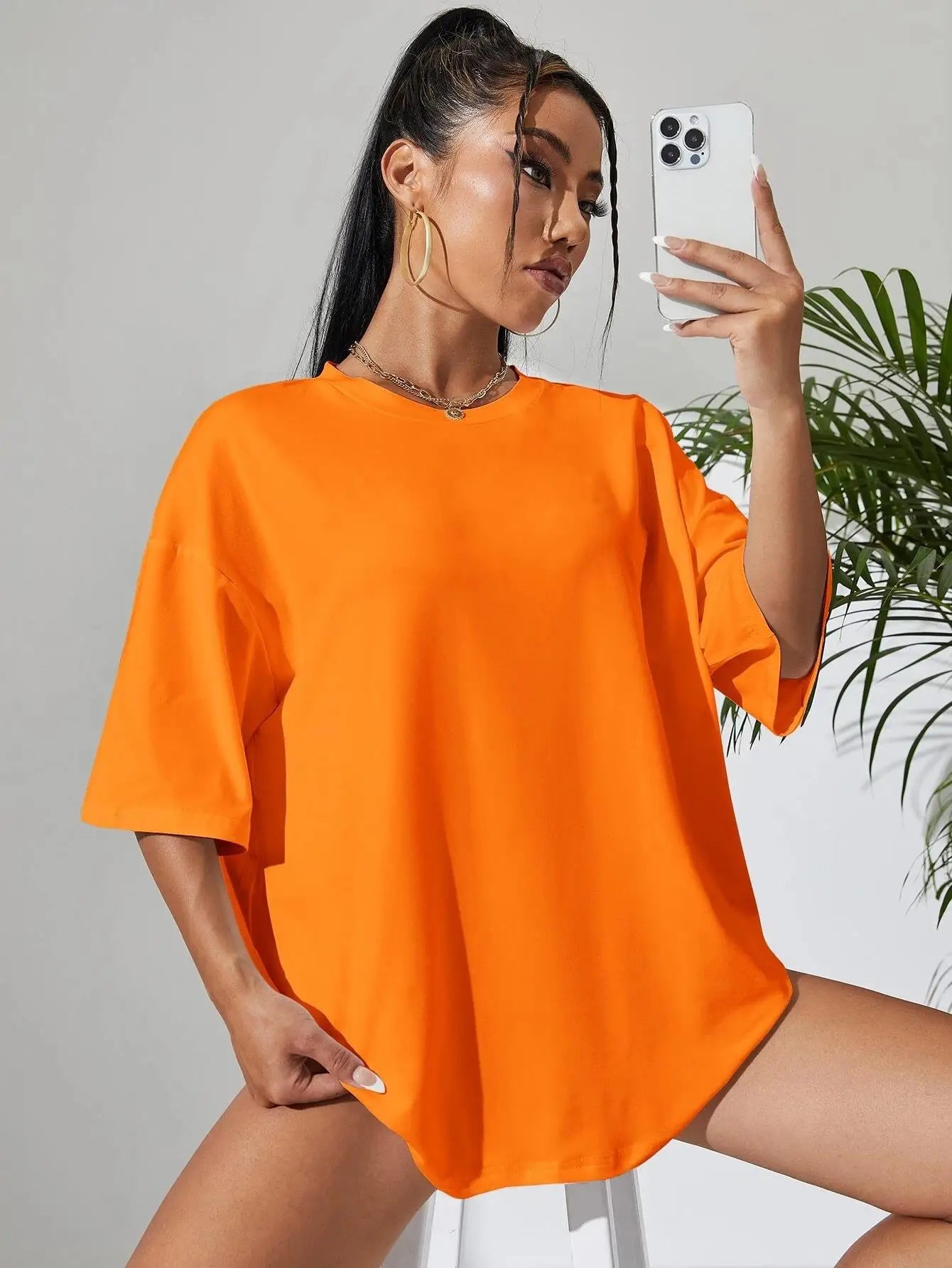 Camiseta Feminina de Manga Curta Cor Sólida para Fitness, Algodão Macio, Respirável, Roupas Confortáveis, Básica, Versátil, Solta