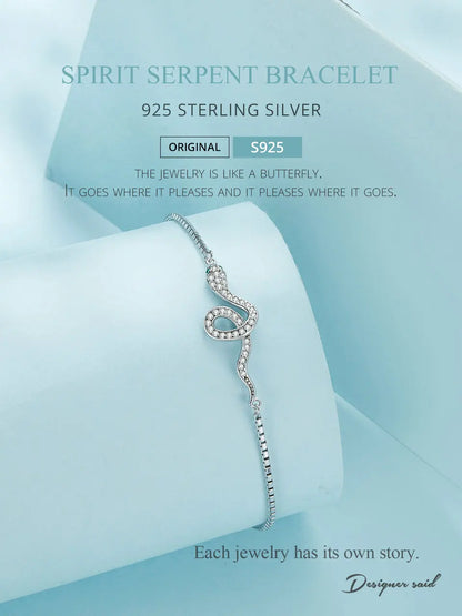 925 Sterling Silver Luxury Spirit Snake Bracelet Lobster Clasp Chain Pave Setting CZ for Women Trendy Fine Jewelry