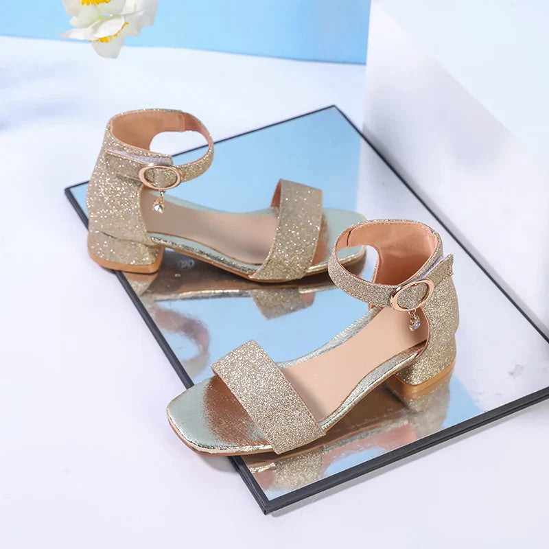 Fashion Children's Summer Sandals Sequins Simple Girls Causal Princess Low-heel Dress Shoes Wedding Party Kids High-top Sandals