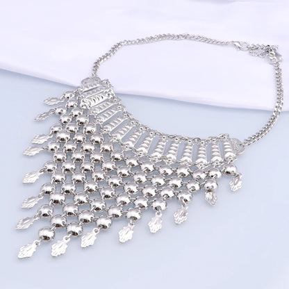 Novo Conjunto de Joias Banhado a Prata com Franjas, Colar, Brincos, Pulseira e Anel para Mulheres, Correntes de Noiva, Joias de Casamento Étnicas, Presentes para Noivas