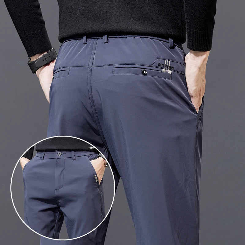 Spring Autumn Men's Golf Casual Pants Solid Color Elastic Waist Design Business Trousers Straight Stretch Korean New Male Pants