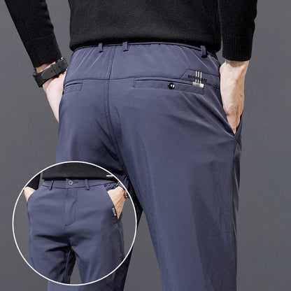 Spring Autumn Men's Golf Casual Pants Solid Color Elastic Waist Design Business Trousers Straight Stretch Korean New Male Pants
