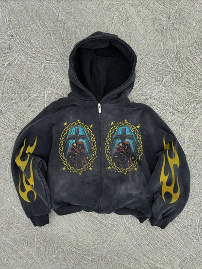 New Trend Hoodie Y2K Personalized Printed Sweatshirt Men's Harajuku Jacket Gothic Zipper Casual Sportswear Loose Fashion Hoodie