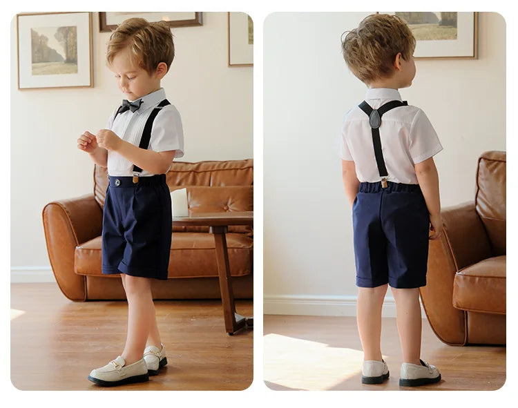 Summer Children Boys Suits For Wedding Formal Kids Children Boys Strap Suit Set Elegant Kids Boys Wedding Birthday Party Costume