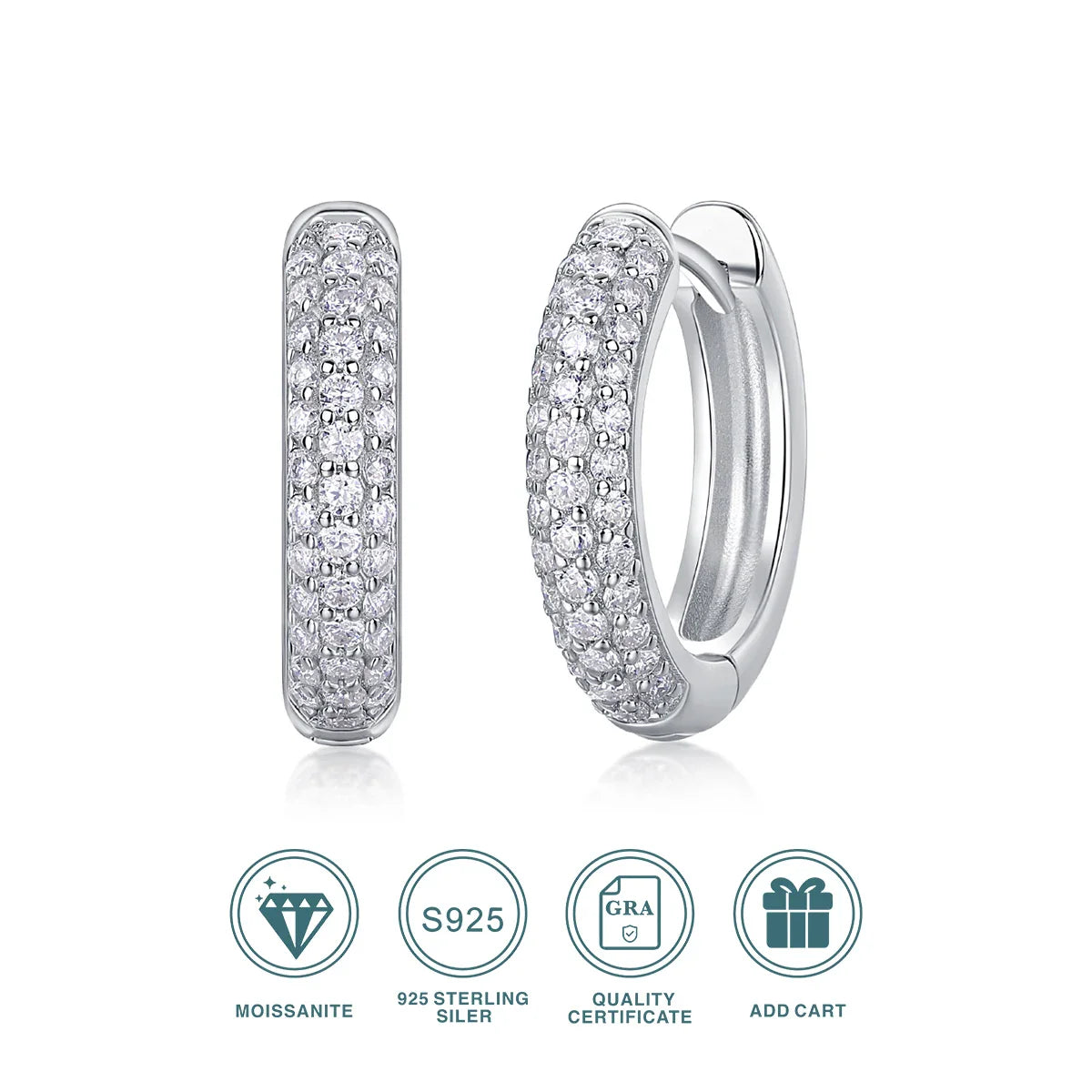 D color moissanite stud earrings 925 silver 18K gold plated hoop earrings, women's wedding party jewelry with gift box
