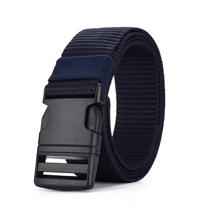 Men's Outdoor Tactical Belt - No Metal Buckle (Plastic), Nylon Canvas Woven, Heavy Duty High Quality Webbing