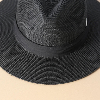 Big Size XL 63cm Travel Panama Jazz Straw Hat Summer Sun Hats for Women Men Wedding  Wide Brim Fedora Straw Beach Hat UV UPF 50+
