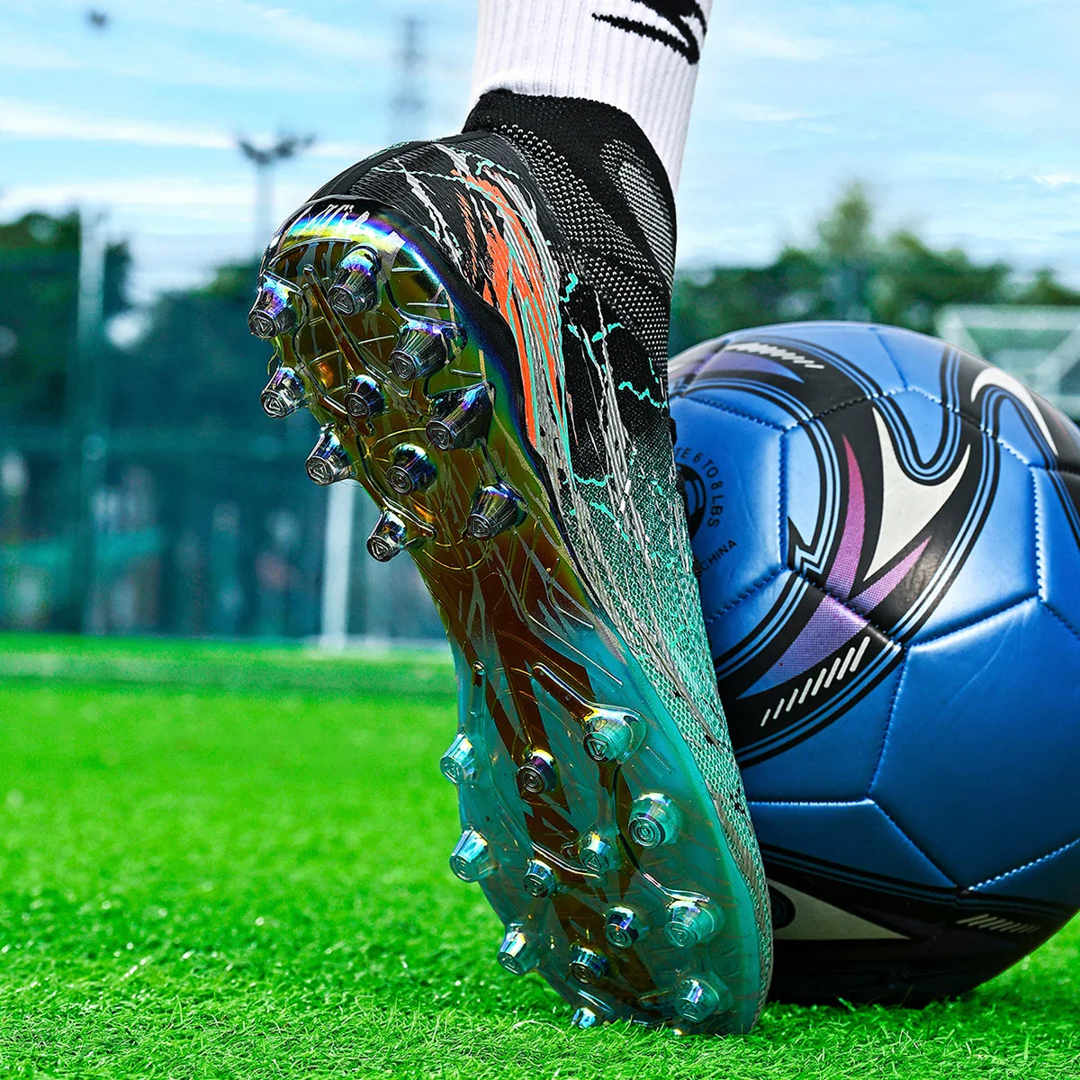 Breathable high top electroplated bottom soccer bootsFG long nails provide super strong grip and durability