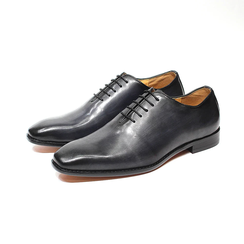 Classic Genuine Leather Whole Cut Mens Oxford Dress Shoes Plain Toe Brand Designer Handmade Office Business Formal Shoes for Men