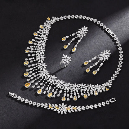 2024 Hot Sale 4 Pieces Super Luxury Cubic Zirconia Bridal Jewelry Set Nigeria Dubai Jewelry Set Bridal Accessories