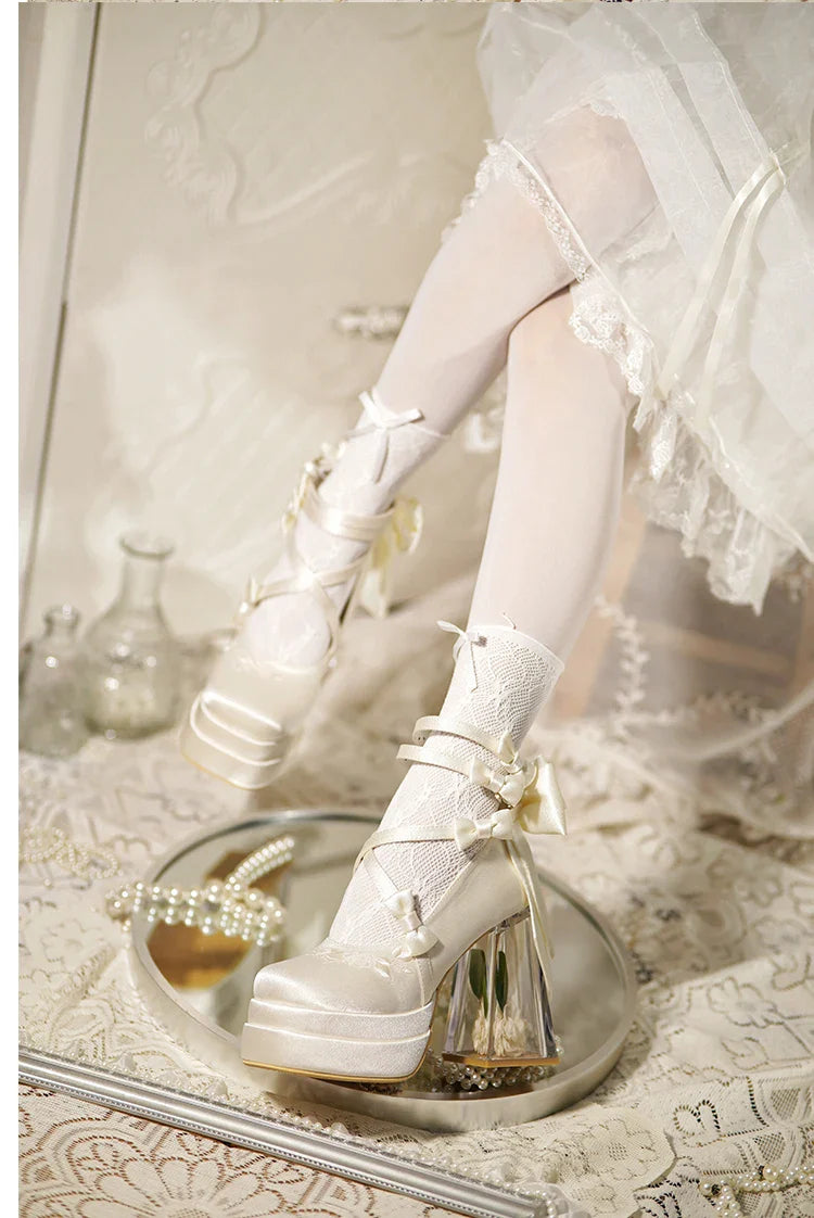 Original Lolita Red High Heels Women's Sweet Elegant Bow Velvet Mary Jane Shoes Ladies Birthday Party Cos Platform Shoes Spring