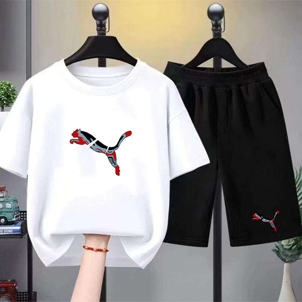 Summer white children's short sleeve 3-12 Years Kids cougar print T-shirt clothes boy girls pink shirt tees ventilate cool tops