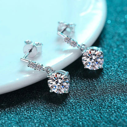 0.5ct 1ct Brilliant Cut Moissanite Drop Earrings for Women Classic Wedding S925 Sterling Silver Earring Luxury Jewelry