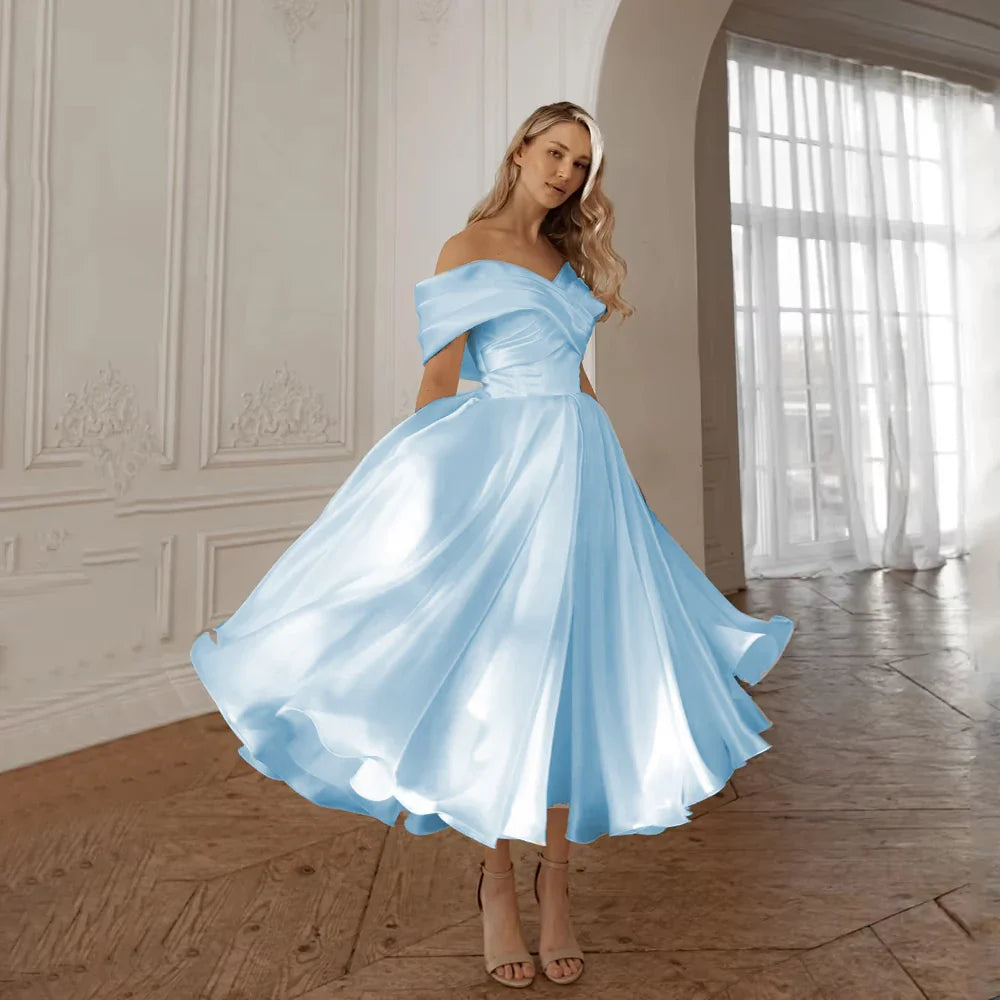 Off Shoulder Midi Wedding Dresses A-Line Ankle Length Ivory Bridal Shower Party Gowns Customized свадебное платье