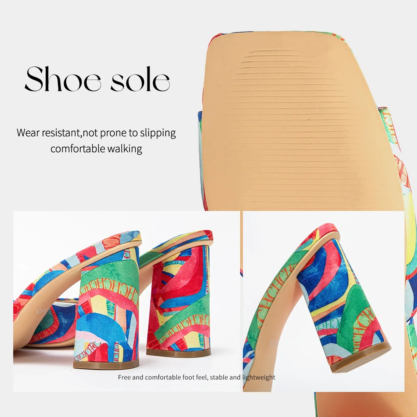 Women's Thick Heel Sandals 2024 Brand New Square Open Toe Sliding Toe Sandals
