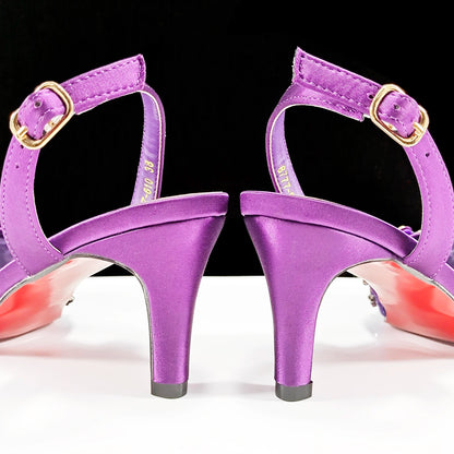 Purple Color Rhinestone Decoration Design Party Wedding Lady Pointed Toe High Heels and Bag Set