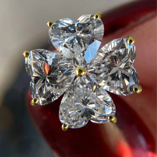 4-Stone Heart Cut Moissanite Stud Earrings for Women 2.4CT Full Lab Diamond Ear Studs with Certificates S925 Silver Fine Jewelry
