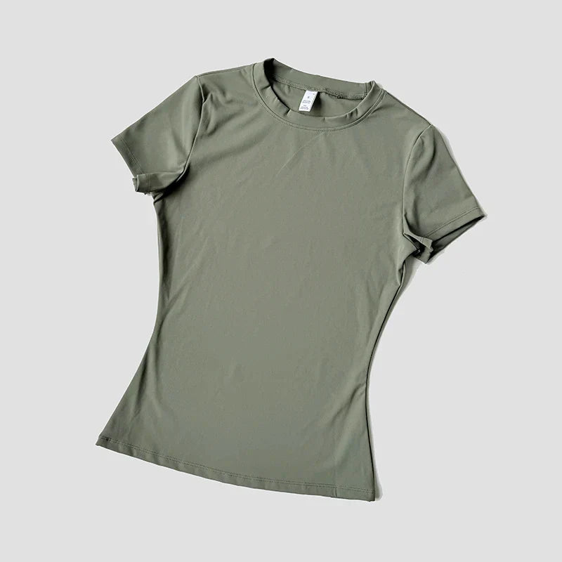 Women Solid Color Dry Fit Short Sleeve Crew Neck Athletic T-Shirt Fashion Casual Tee Suitable For Daily Running Workout Gym Top