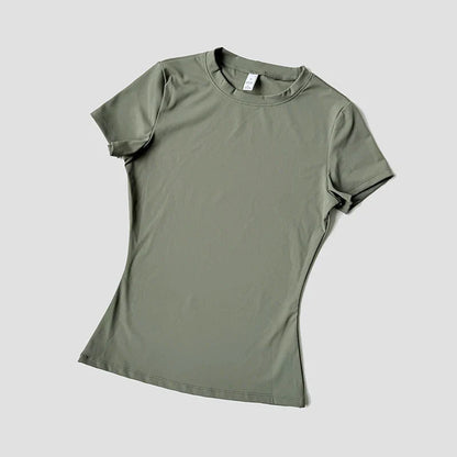 Women Solid Color Dry Fit Short Sleeve Crew Neck Athletic T-Shirt Fashion Casual Tee Suitable For Daily Running Workout Gym Top