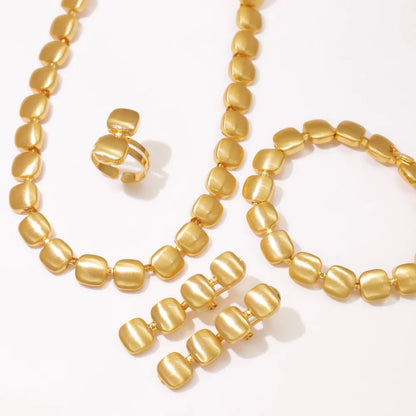 Dubai Gold Color Jewelry Set Classic Square Geometry Necklace Earring Bracelet Ring For Women Christmas Gifts 2025 New