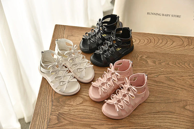 Gladiator Children Sandals for Girls 2025 Breathable Summer Girl Roman Shoes Boots Black Pink Beige Party Student Sandal I06095