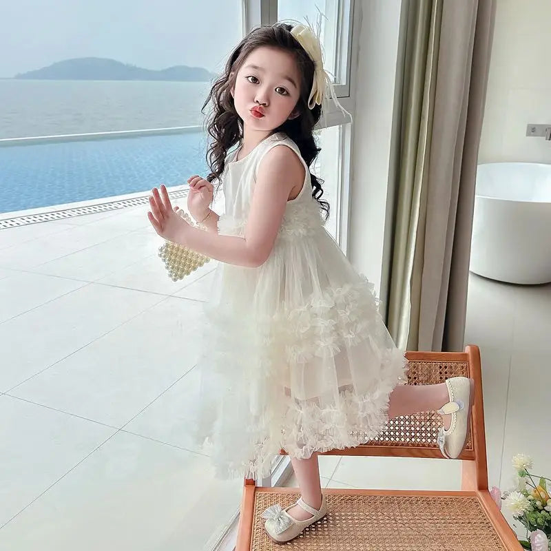 Girl's Dress Summer New Children's Sleeveless Yarn Dress Fluffy Dress Girl's Fashionable Baby Princess Dress