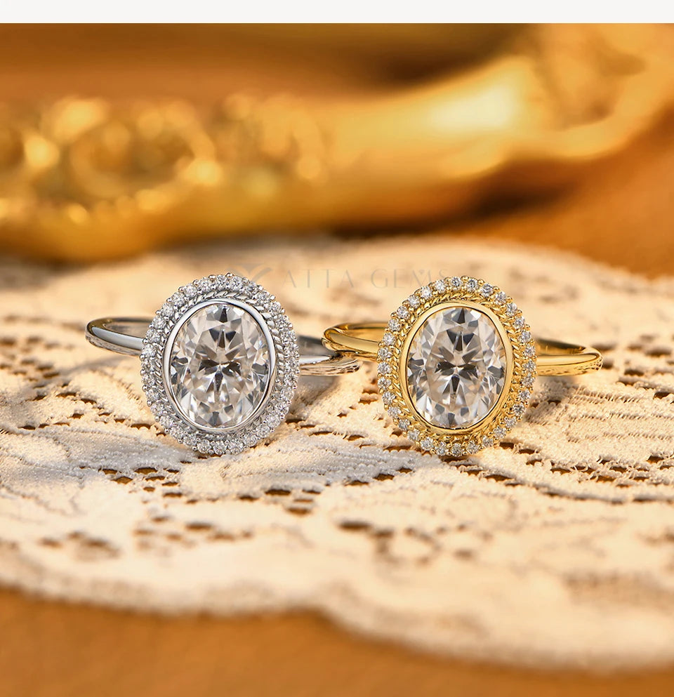 Oval Cut 2.0CT Moissanite Halo Engagement Ring for Women D VVS1 925 Silver 18K Gold Plated Luxury Band Wedding Jewelry