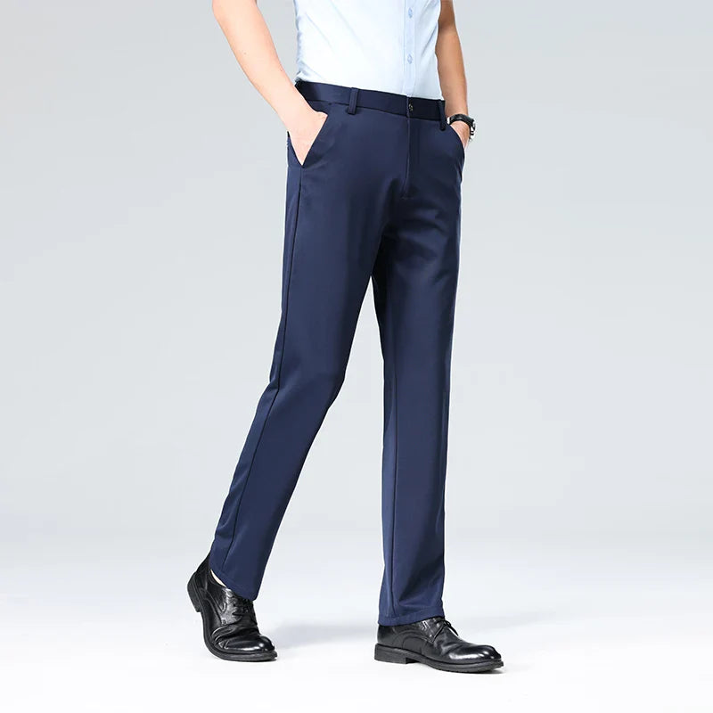 2026 Mens Regular Fit Dress Pants Casual Business Flat Front Trouser Male Wrinkle Free Comfort Stretch Pants