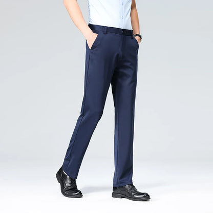 2026 Mens Regular Fit Dress Pants Casual Business Flat Front Trouser Male Wrinkle Free Comfort Stretch Pants