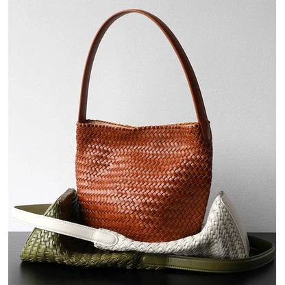 luxury woman handbagNew high end Hand-woven genuine leather women's bag large capacity shoulder tote bag underarm bag bucket bag