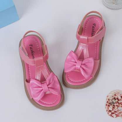 Kids Fashion Girls Sandals New Bow Versatile Open-toe Breathable Simple Platform Casual Shoes Hook Loop Princess Shoes
