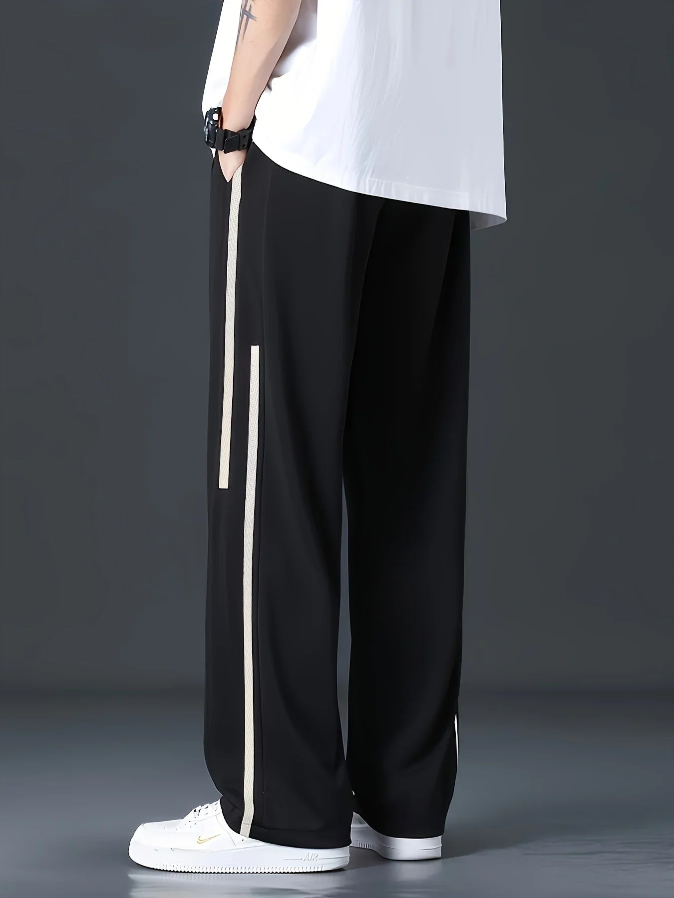 Men's summer sweatpants with drawstrings and pockets, quick-drying loose fit, smart casual jogging bottoms for outdoor activitie