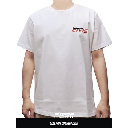 Civic Type R JDM Car T Shirt Racing Graphic Tee Men 100% Cotton Streetwear Back Print Top