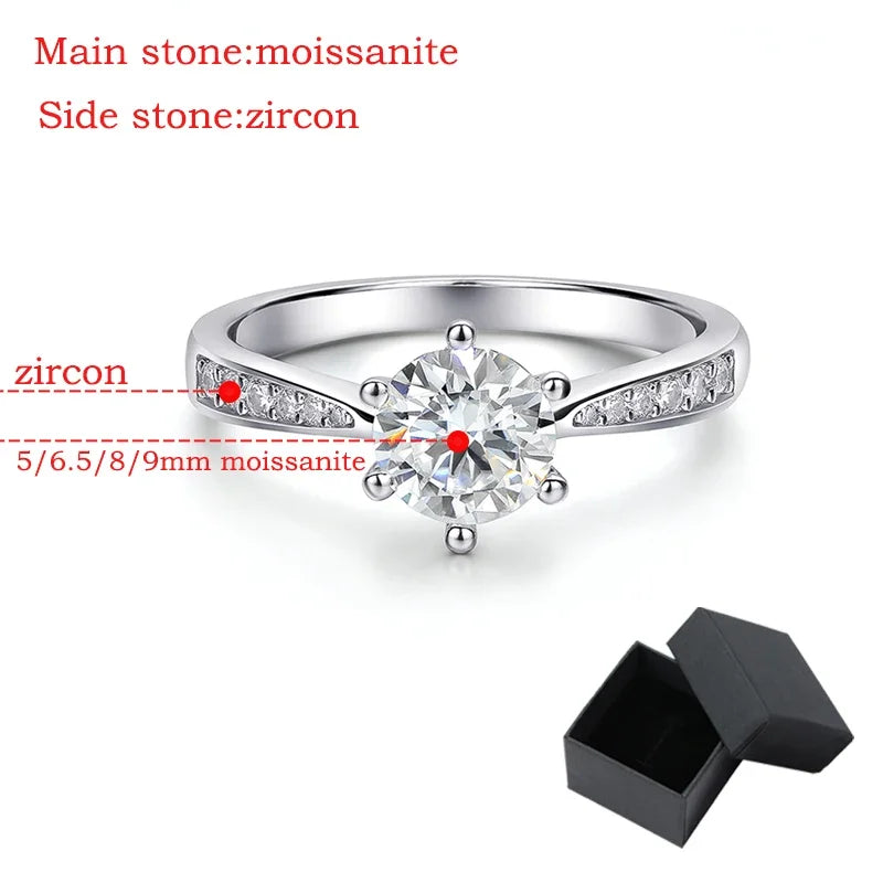 Real 0.3-3CT Moissanite Wedding Ring for Women Sterling Silver Round Brilliant Diamond Solitaire Engagement Rings Gift